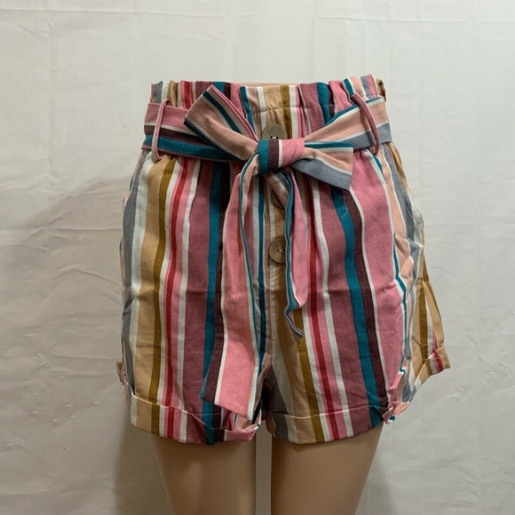 Haute Monde 2-Piece Womens NWT Pink Striped Crop Tank and Short Set S or M - Picture 3 of 9